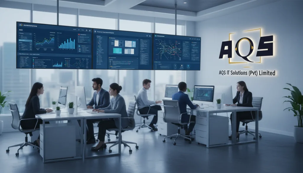 AQS IT Solutions professional IT and SEO team working in modern office