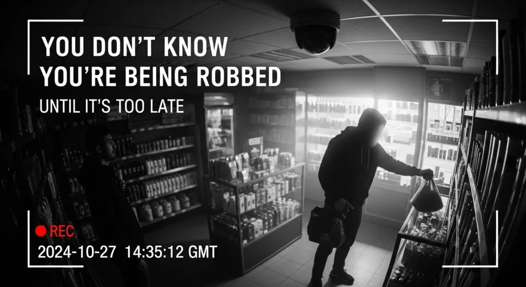 CCTV security camera catching theft in UK retail shop business surveillance system