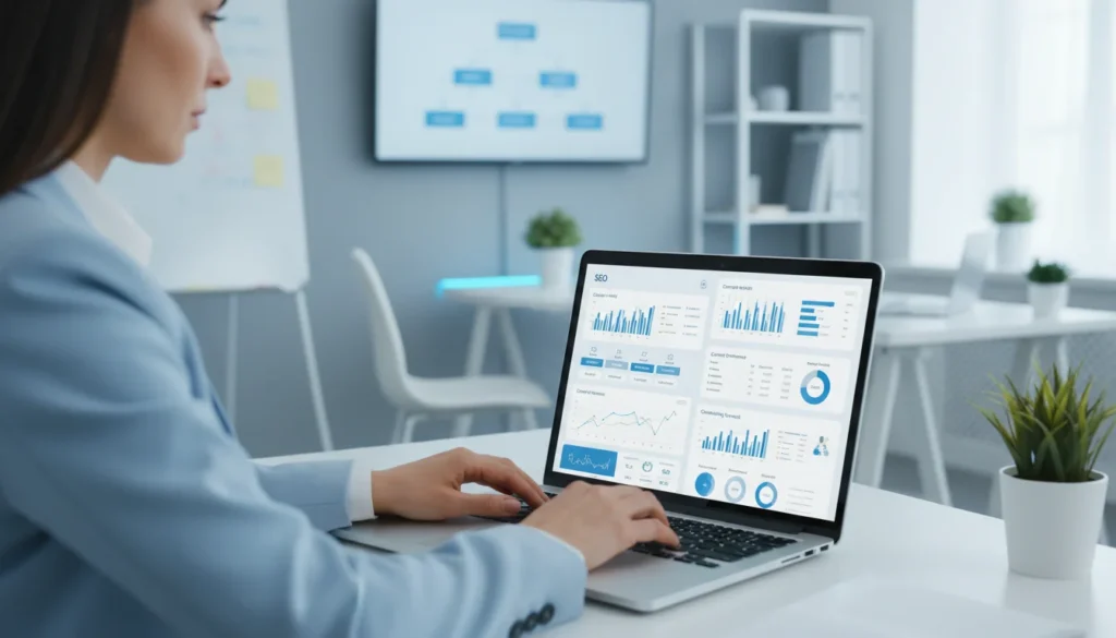 Professional SEO content writing services team working on website content strategy