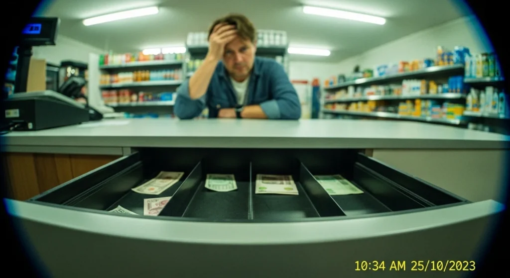 Retail theft empty cash register drawer business security camera evidence